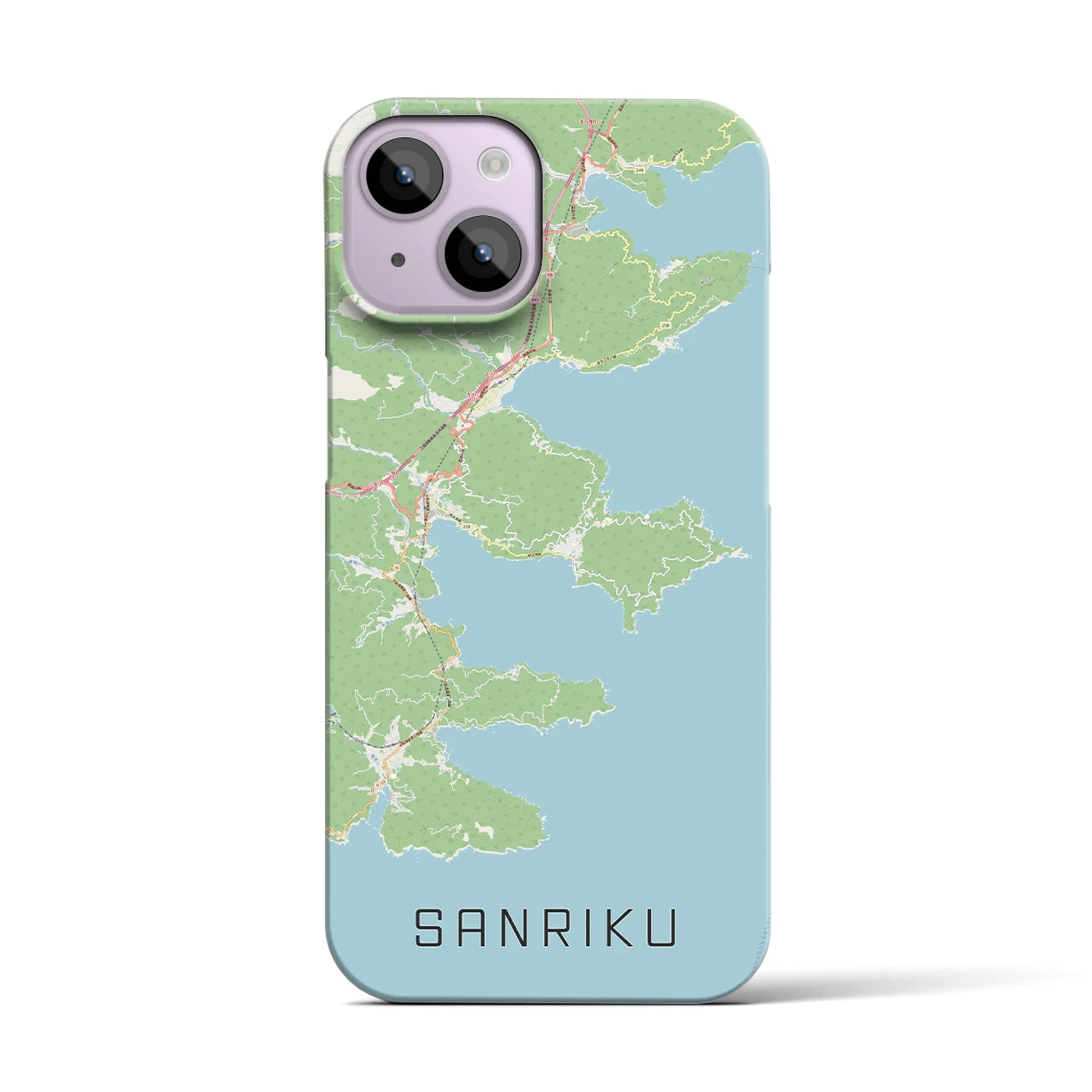 【三陸】地図柄iPhoneケース（バックカバータイプ・ナチュラル）iPhone 14 用