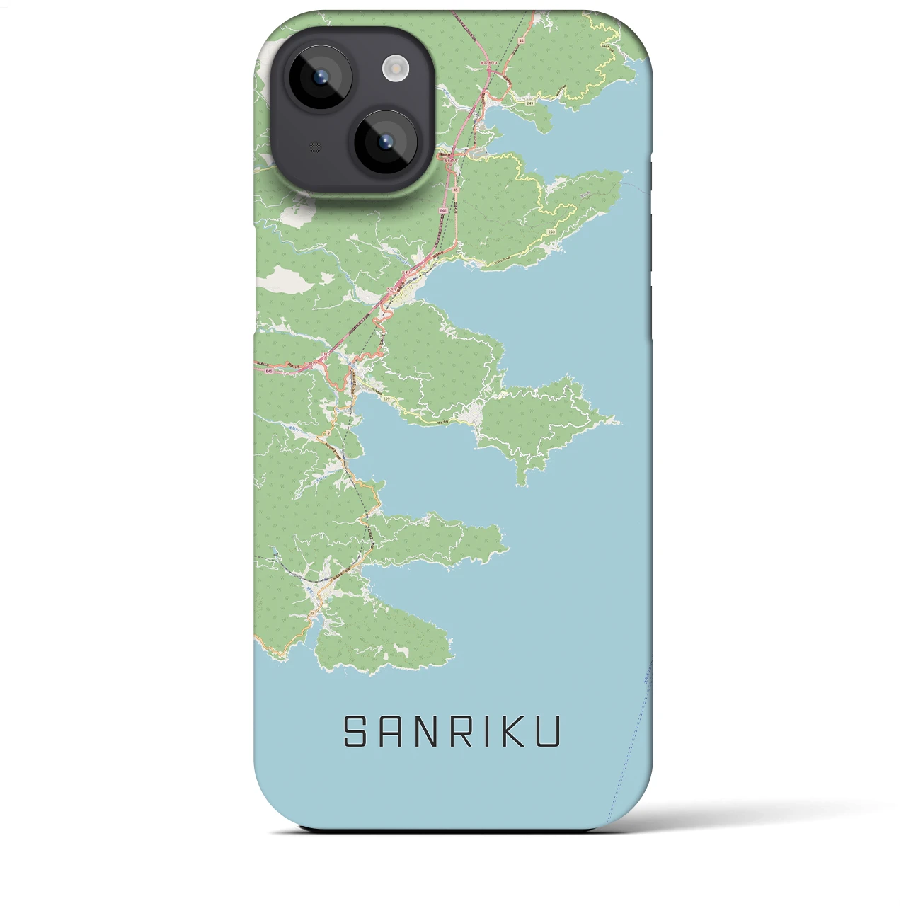 【三陸】地図柄iPhoneケース（バックカバータイプ・ナチュラル）iPhone 14 Plus 用