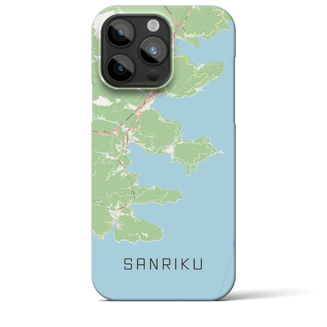 【三陸】地図柄iPhoneケース（バックカバータイプ・ナチュラル）iPhone 15 Pro Max 用