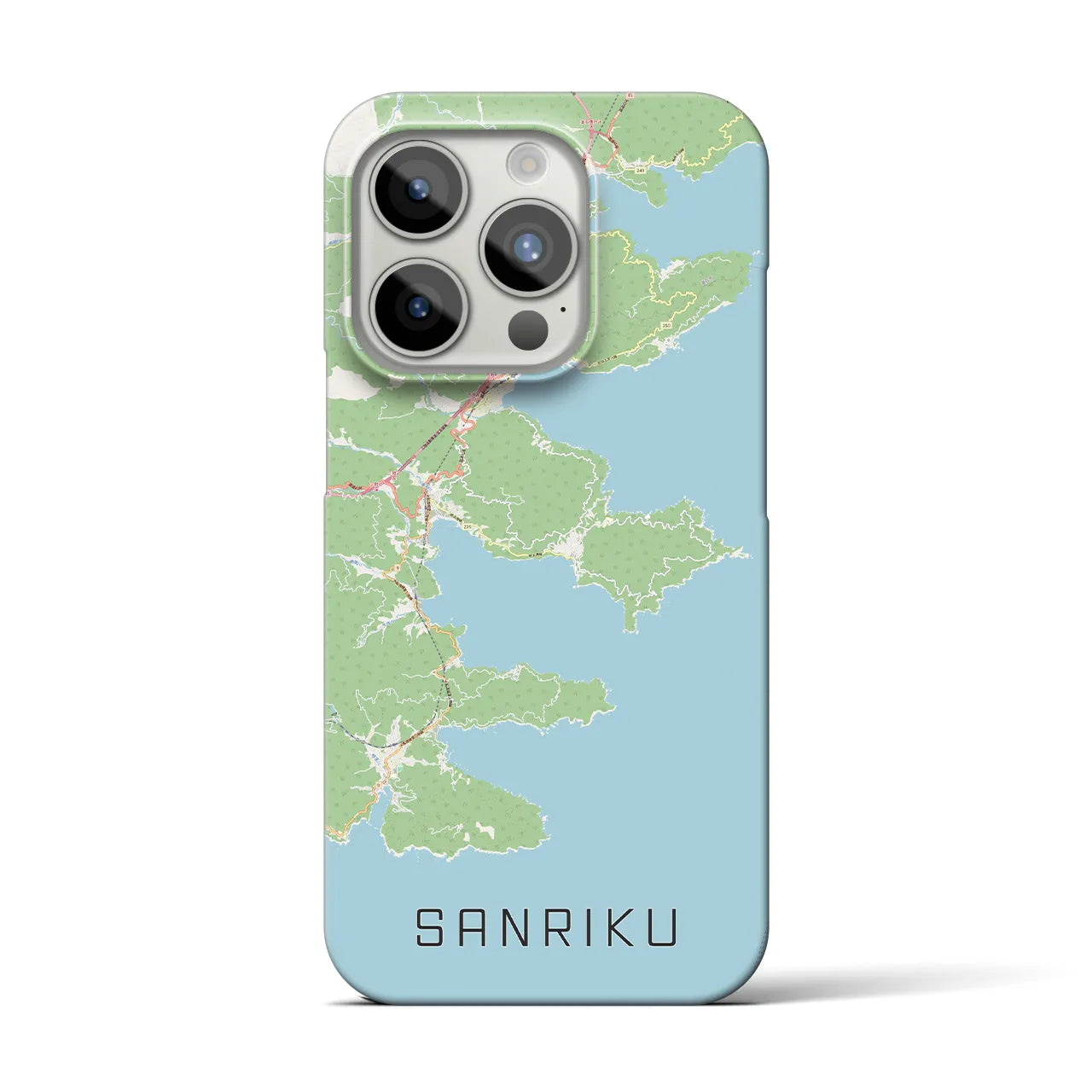 【三陸】地図柄iPhoneケース（バックカバータイプ・ナチュラル）iPhone 15 Pro 用
