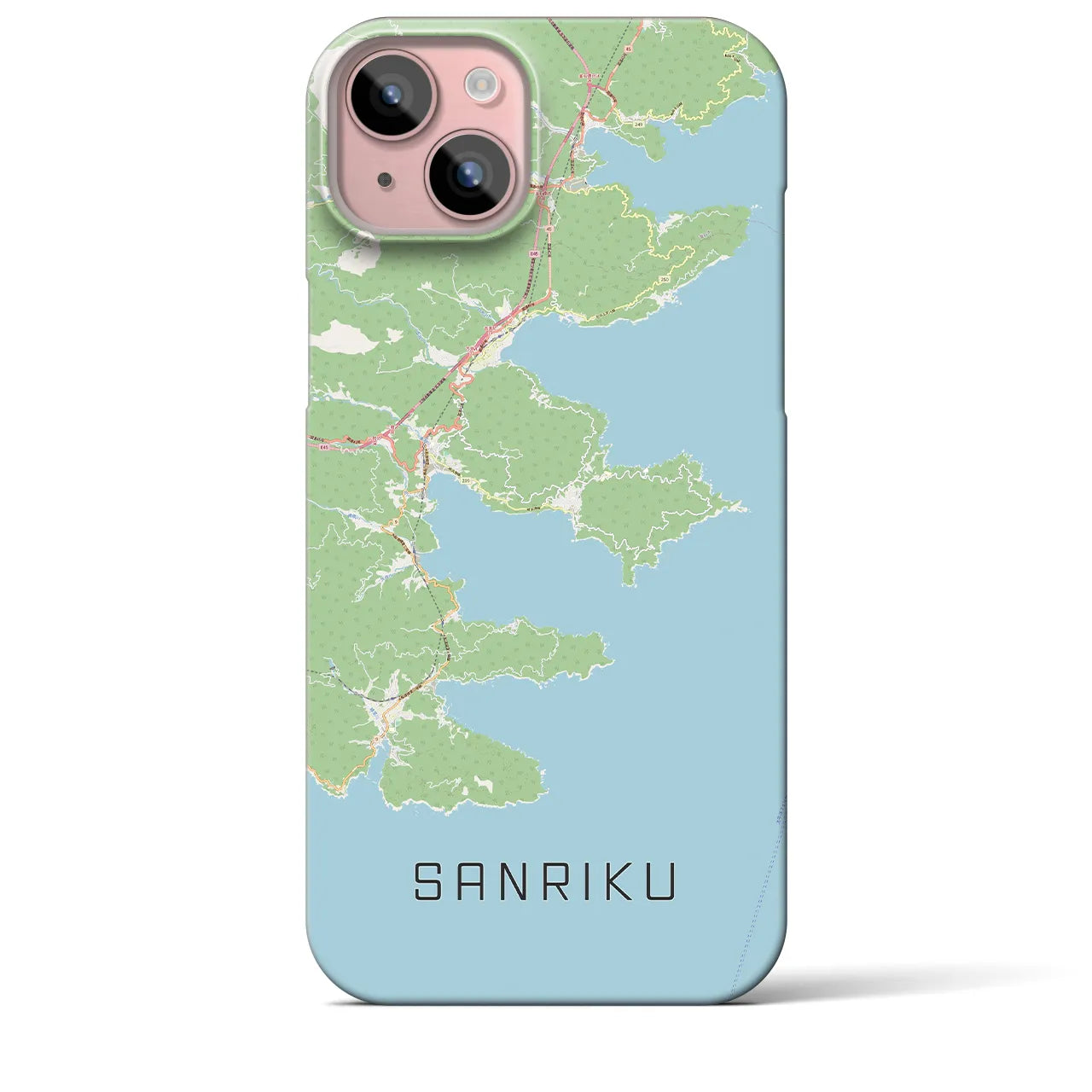 【三陸】地図柄iPhoneケース（バックカバータイプ・ナチュラル）iPhone 15 Plus 用