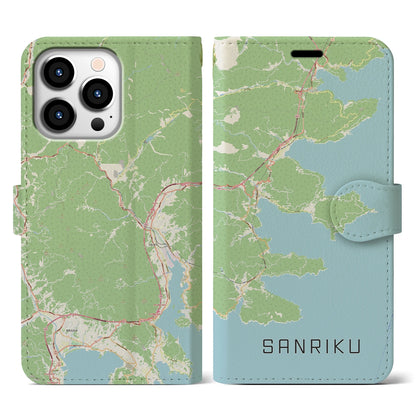 【三陸（岩手県）】地図柄iPhoneケース（手帳タイプ）ナチュラル・iPhone 13 Pro 用