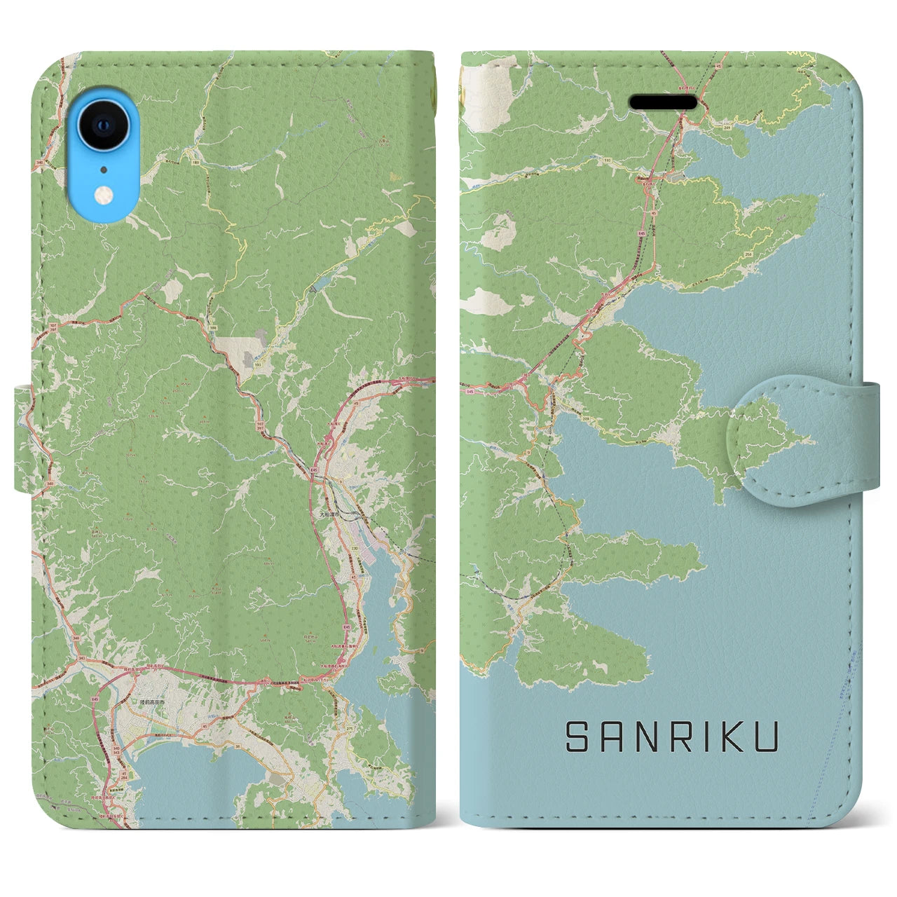 【三陸】地図柄iPhoneケース（手帳両面タイプ・ナチュラル）iPhone XR 用