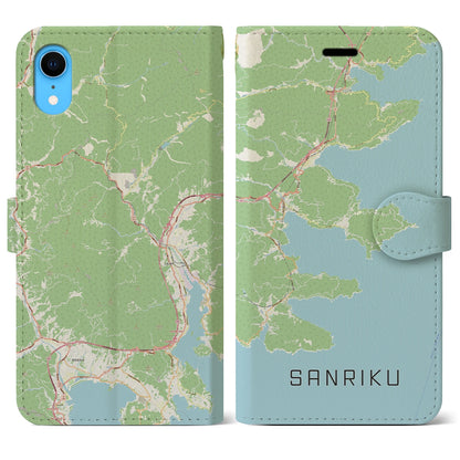 【三陸（岩手県）】地図柄iPhoneケース（手帳タイプ）ナチュラル・iPhone XR 用