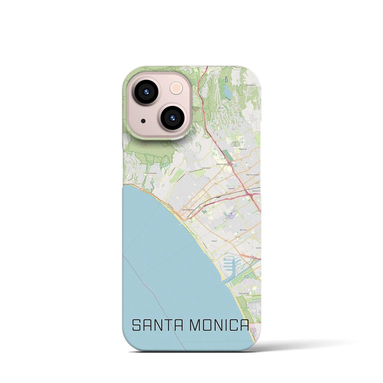【サンタモニカ】地図柄iPhoneケース（バックカバータイプ・ナチュラル）iPhone 13 mini 用
