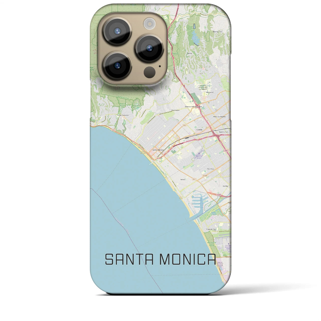 【サンタモニカ】地図柄iPhoneケース（バックカバータイプ・ナチュラル）iPhone 14 Pro Max 用