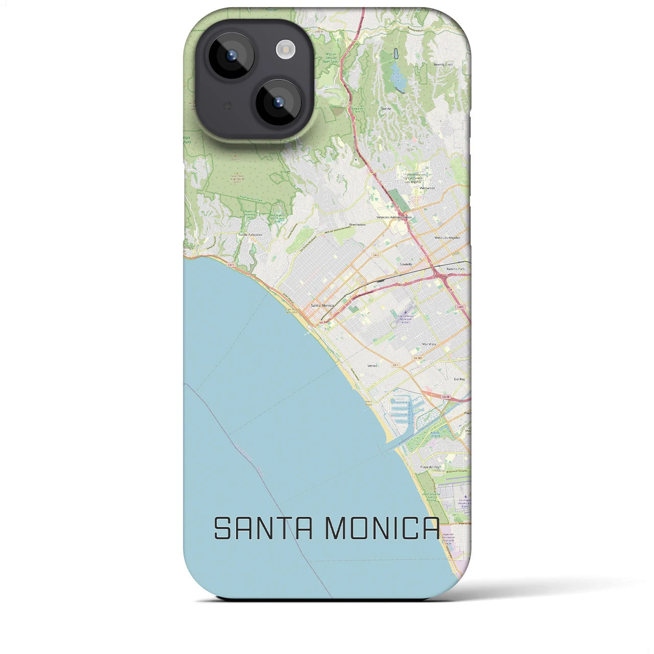 【サンタモニカ】地図柄iPhoneケース（バックカバータイプ・ナチュラル）iPhone 14 Plus 用