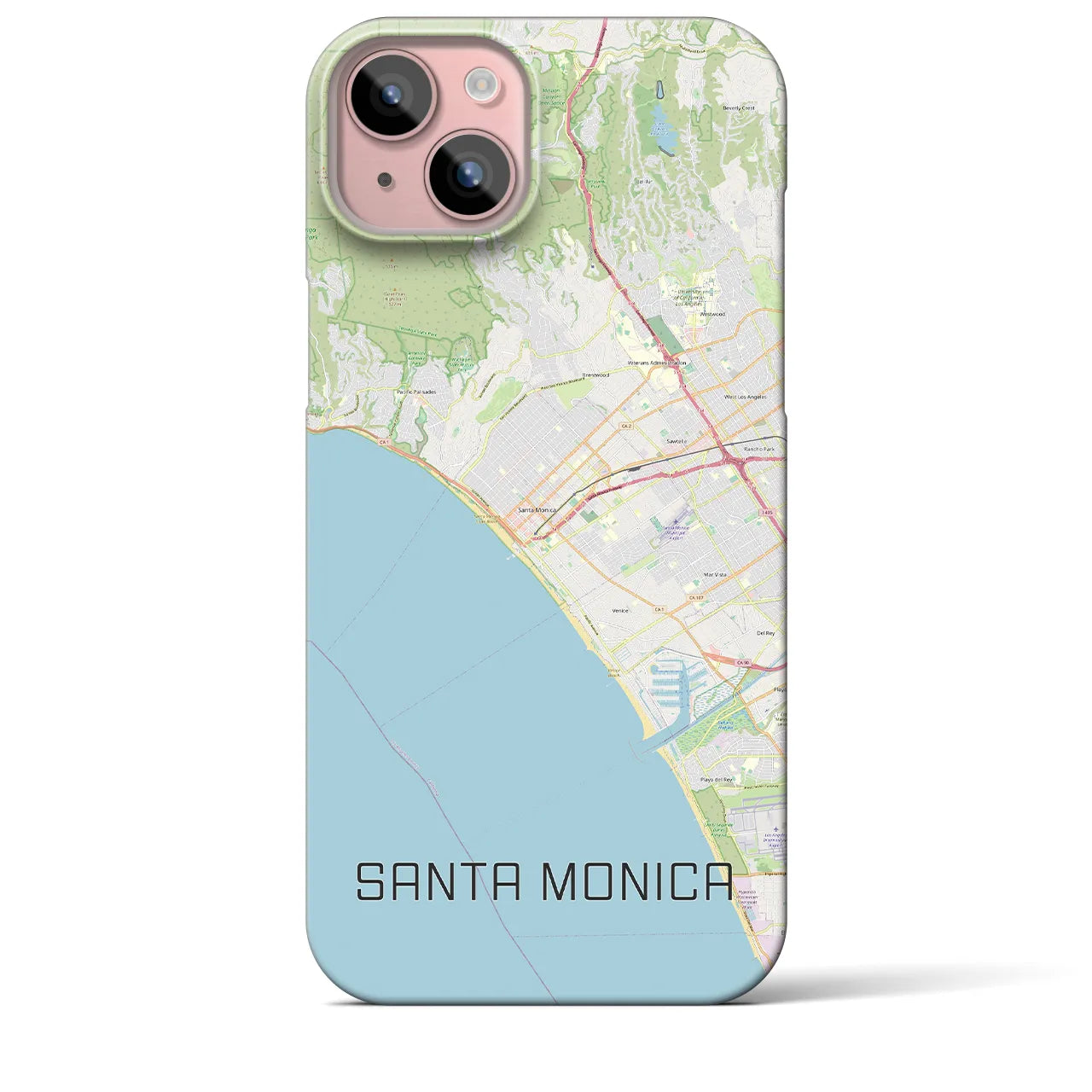 【サンタモニカ】地図柄iPhoneケース（バックカバータイプ・ナチュラル）iPhone 15 Plus 用