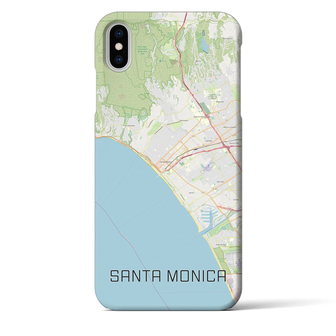 【サンタモニカ】地図柄iPhoneケース（バックカバータイプ・ナチュラル）iPhone XS Max 用