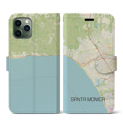 【サンタモニカ（アメリカ）】地図柄iPhoneケース（手帳タイプ）ナチュラル・iPhone 11 Pro 用