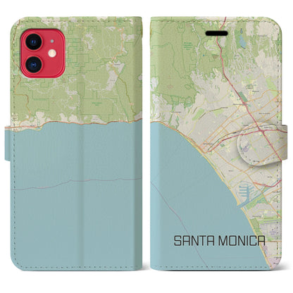 【サンタモニカ（アメリカ）】地図柄iPhoneケース（手帳タイプ）ナチュラル・iPhone 11 用