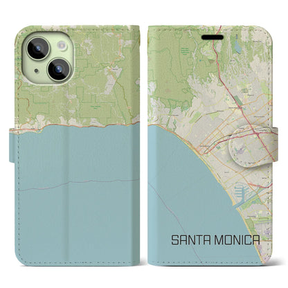 【サンタモニカ（アメリカ）】地図柄iPhoneケース（手帳タイプ）ナチュラル・iPhone 15 用