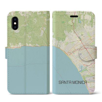【サンタモニカ（アメリカ）】地図柄iPhoneケース（手帳タイプ）ナチュラル・iPhone XS / X 用