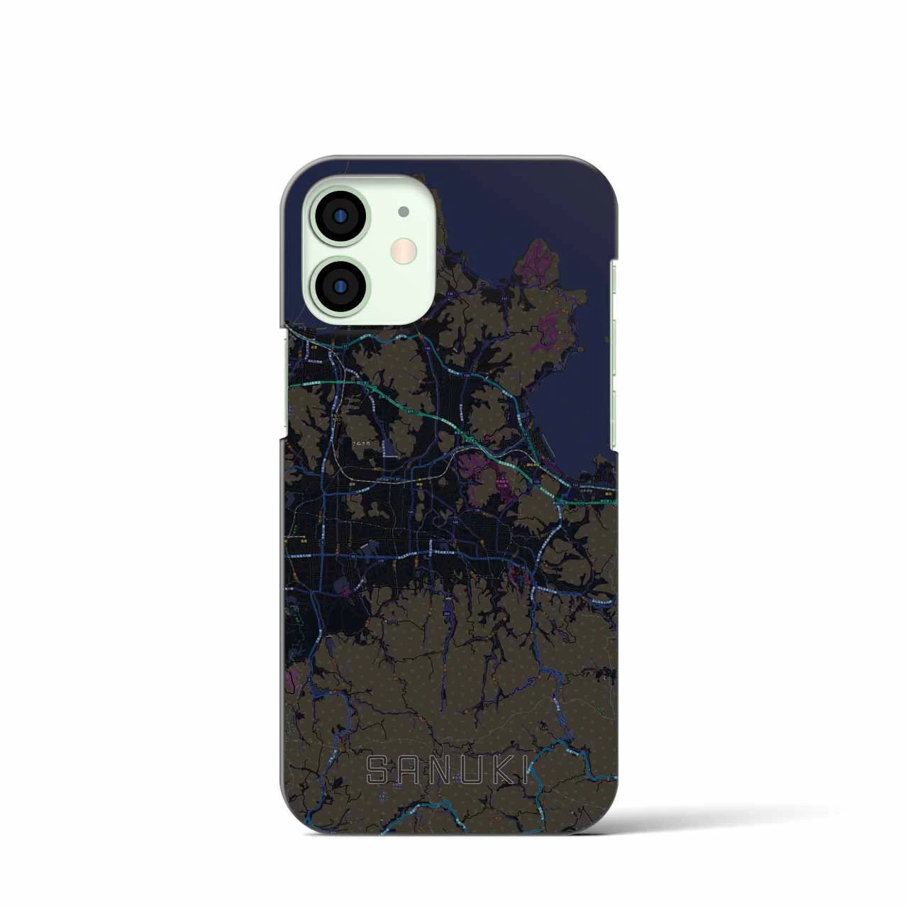 【さぬき】地図柄iPhoneケース（バックカバータイプ・ブラック）iPhone 12 mini 用