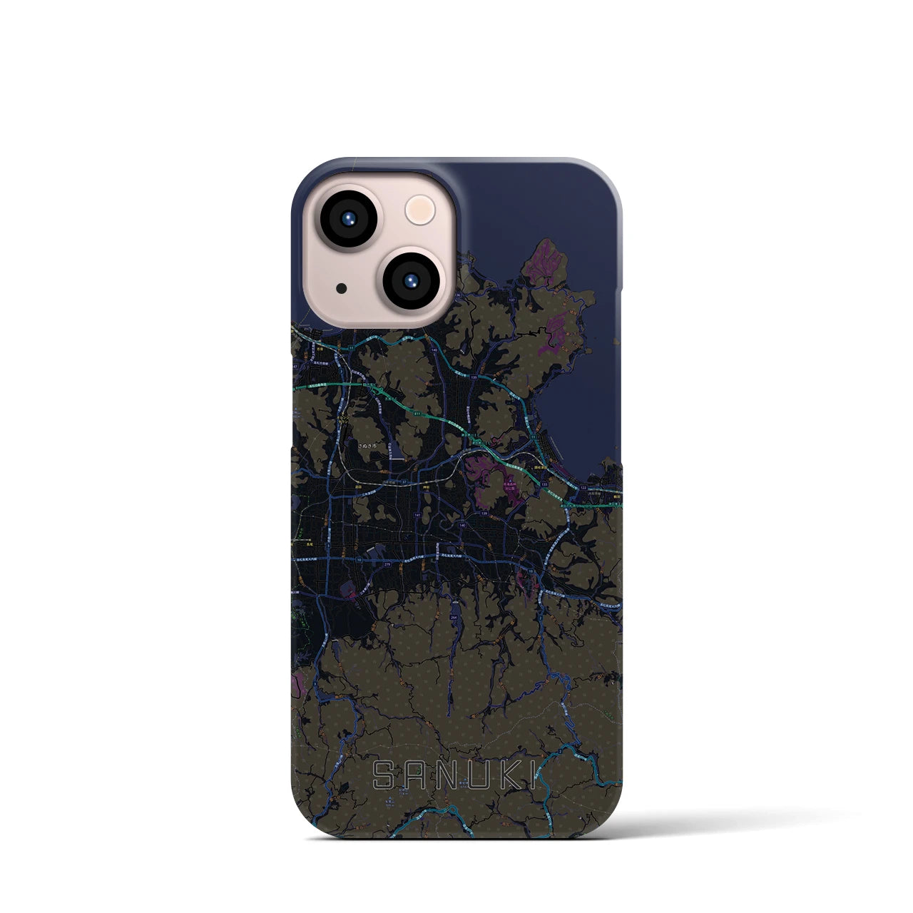 【さぬき】地図柄iPhoneケース（バックカバータイプ・ブラック）iPhone 13 mini 用