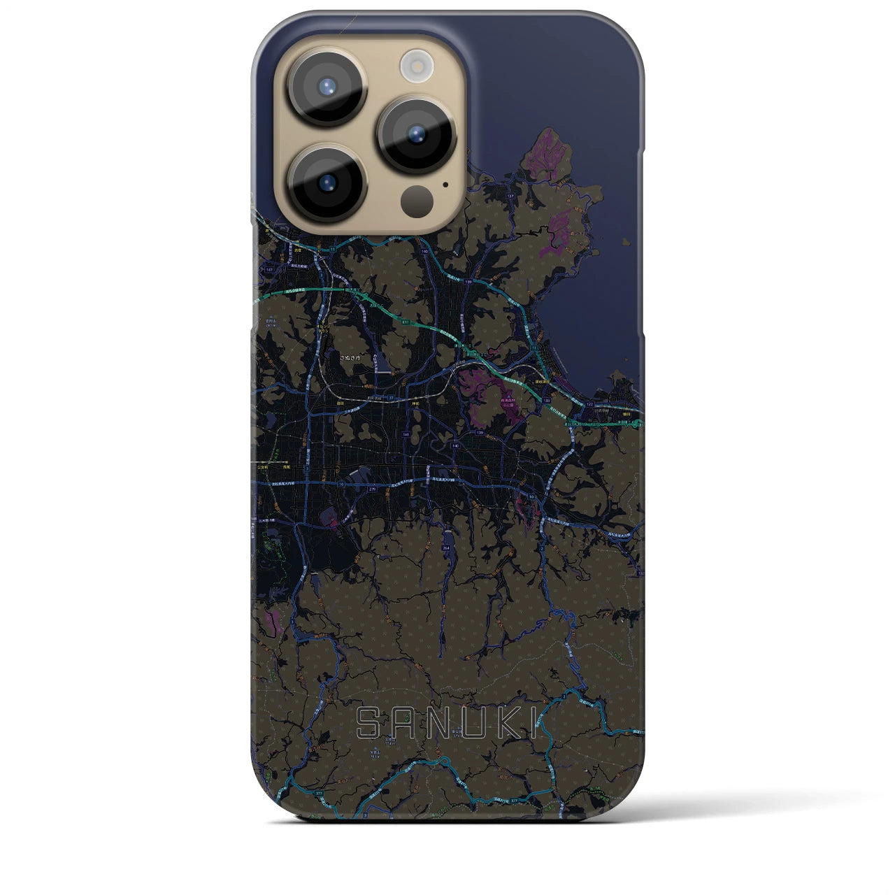 【さぬき】地図柄iPhoneケース（バックカバータイプ・ブラック）iPhone 14 Pro Max 用