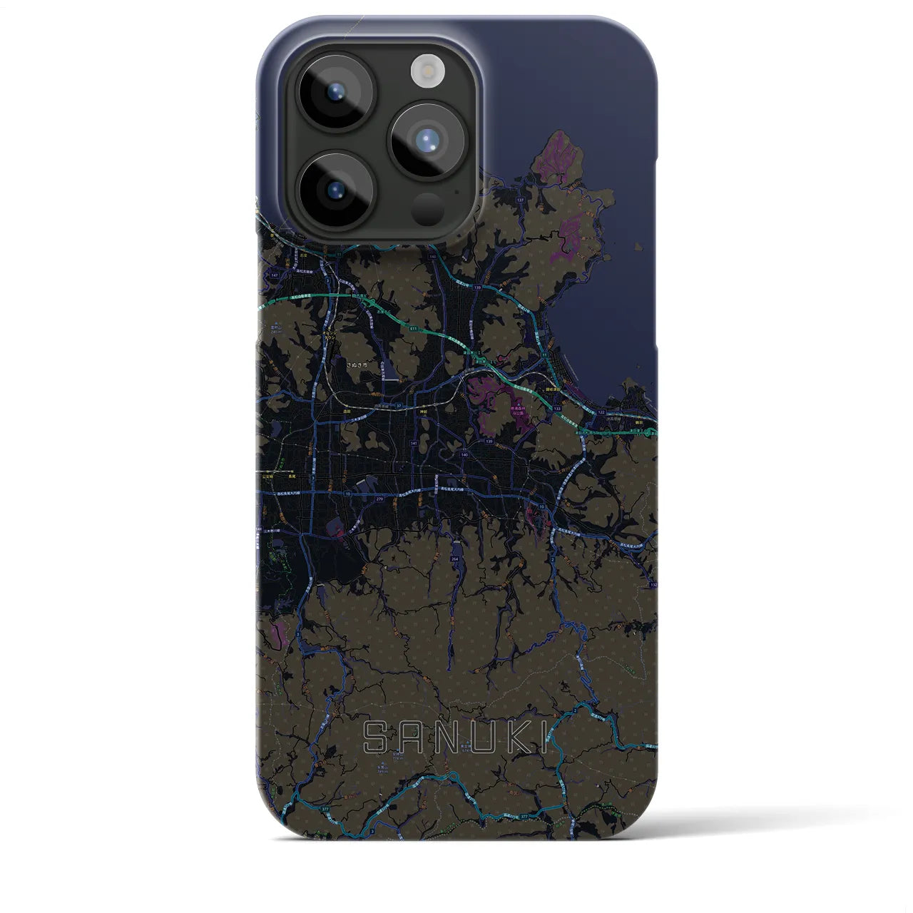 【さぬき】地図柄iPhoneケース（バックカバータイプ・ブラック）iPhone 15 Pro Max 用