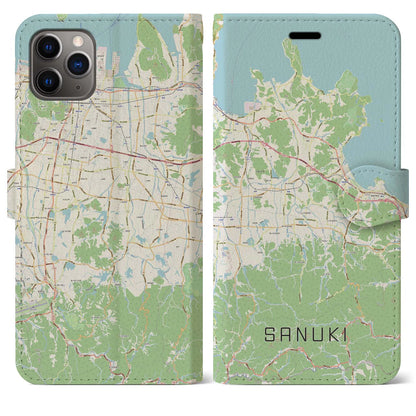 【さぬき】地図柄iPhoneケース（手帳両面タイプ・ナチュラル）iPhone 11 Pro Max 用