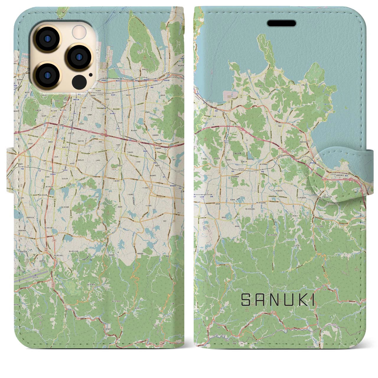 【さぬき】地図柄iPhoneケース（手帳両面タイプ・ナチュラル）iPhone 12 Pro Max 用