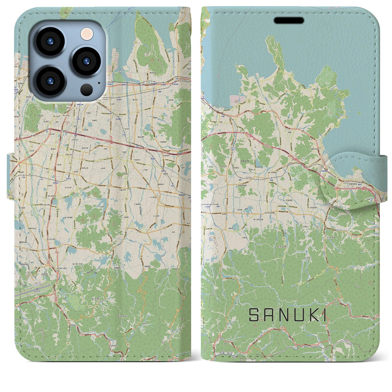 【さぬき】地図柄iPhoneケース（手帳両面タイプ・ナチュラル）iPhone 13 Pro Max 用