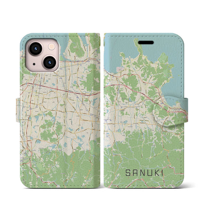 【さぬき】地図柄iPhoneケース（手帳両面タイプ・ナチュラル）iPhone 13 mini 用