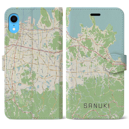 【さぬき】地図柄iPhoneケース（手帳両面タイプ・ナチュラル）iPhone XR 用