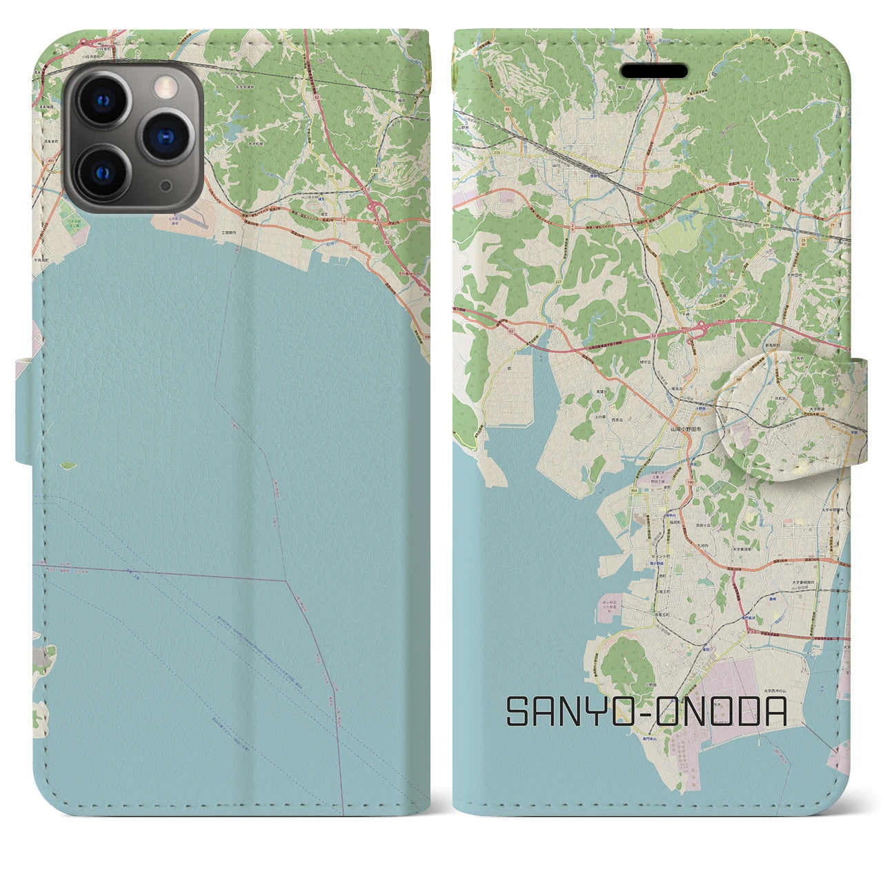 【山陽小野田】地図柄iPhoneケース（手帳両面タイプ・ナチュラル）iPhone 11 Pro Max 用