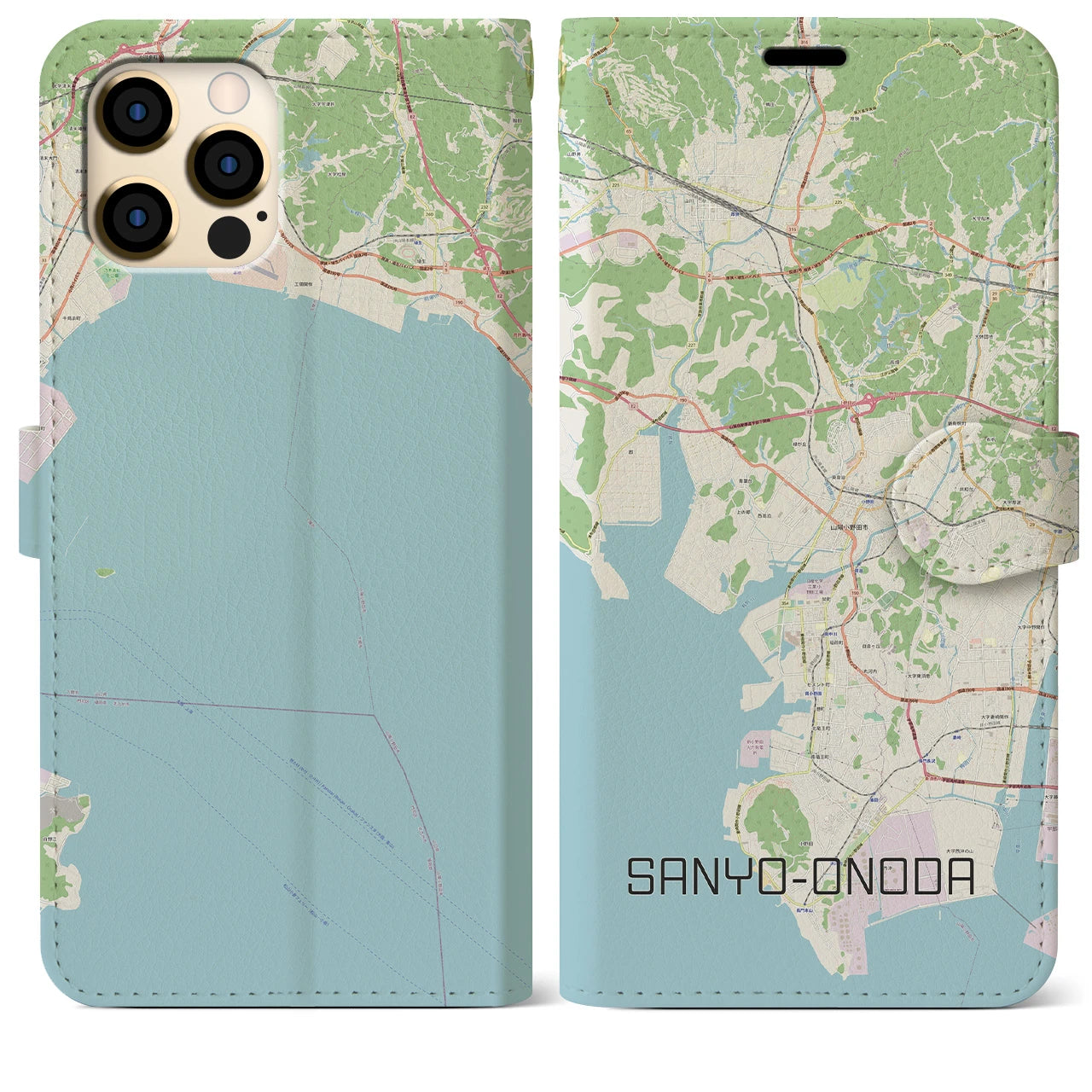 【山陽小野田】地図柄iPhoneケース（手帳両面タイプ・ナチュラル）iPhone 12 Pro Max 用