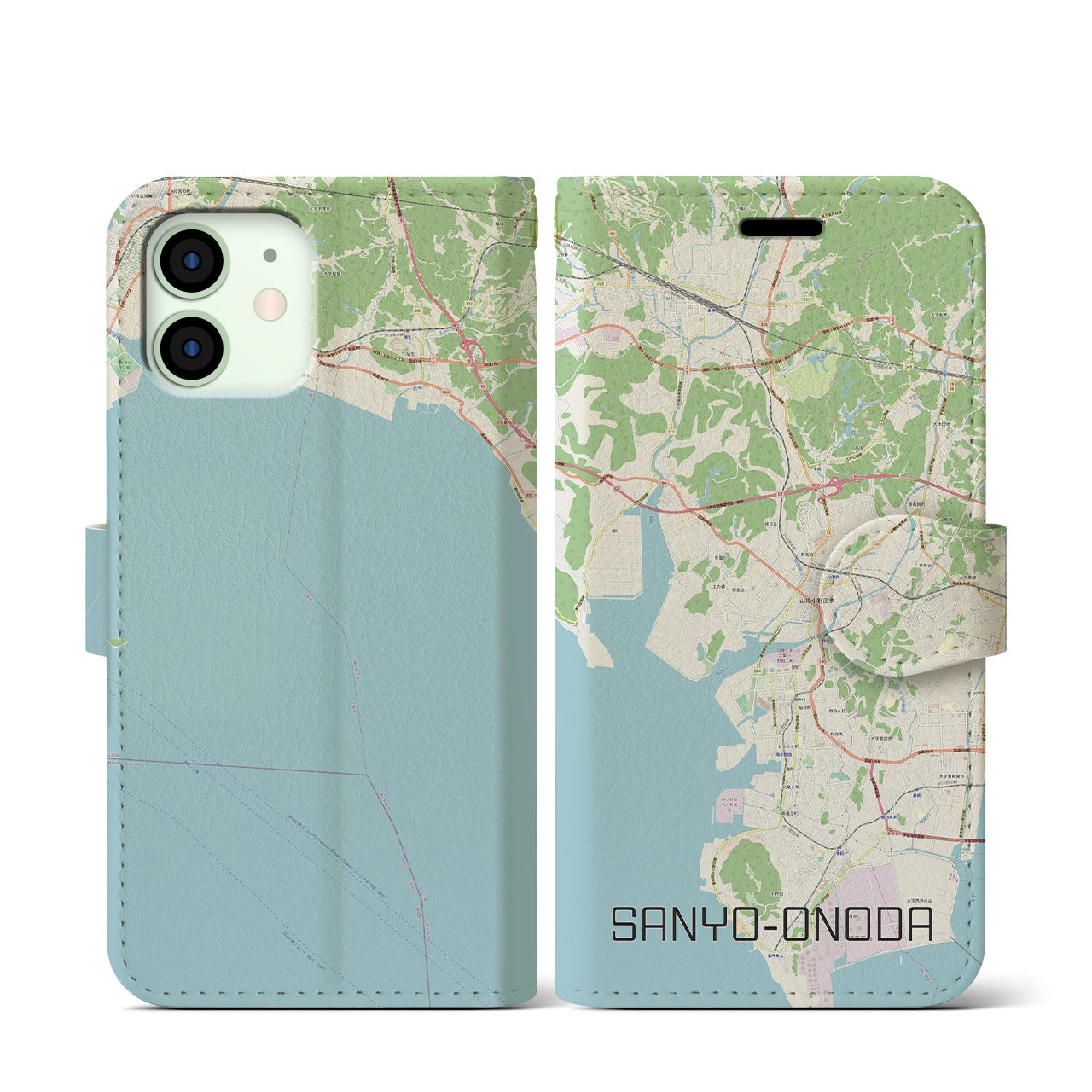 【山陽小野田】地図柄iPhoneケース（手帳両面タイプ・ナチュラル）iPhone 12 mini 用