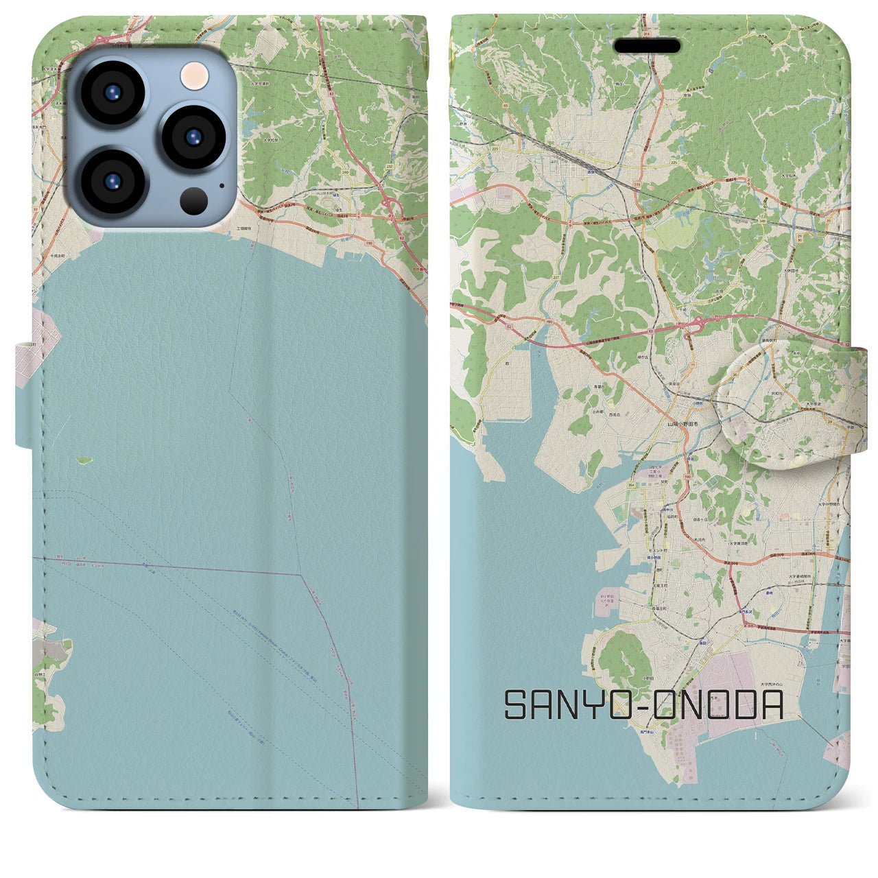 【山陽小野田】地図柄iPhoneケース（手帳両面タイプ・ナチュラル）iPhone 13 Pro Max 用
