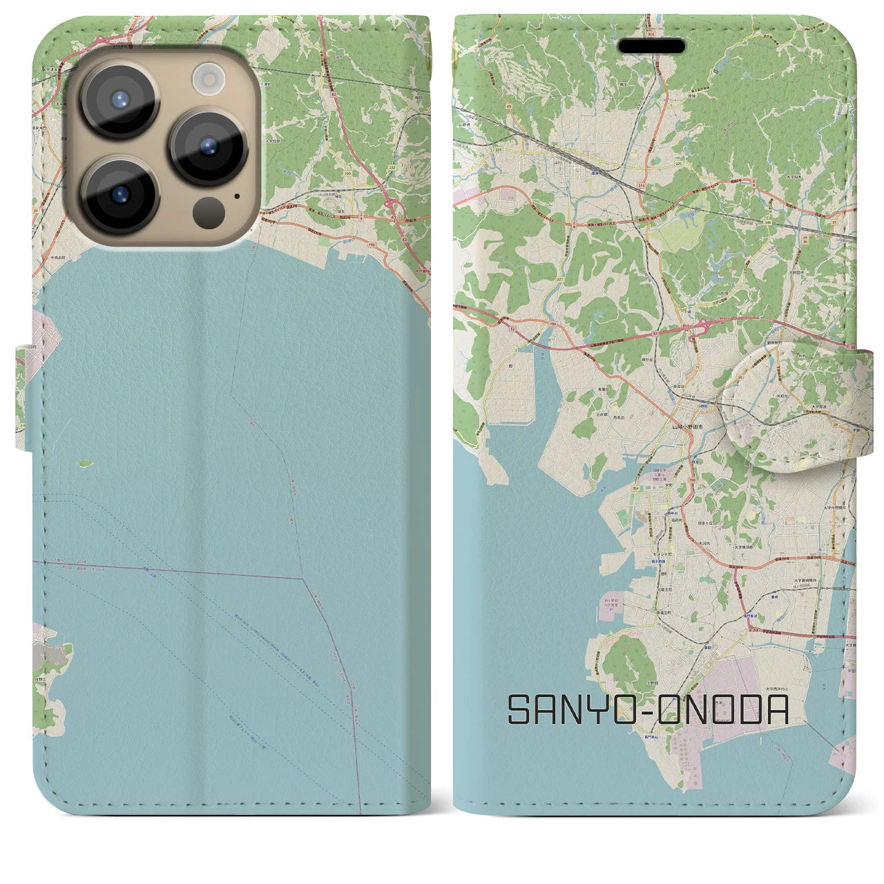 【山陽小野田】地図柄iPhoneケース（手帳両面タイプ・ナチュラル）iPhone 14 Pro Max 用