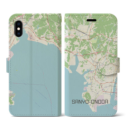 【山陽小野田（山口県）】地図柄iPhoneケース（手帳タイプ）ナチュラル・iPhone XS / X 用