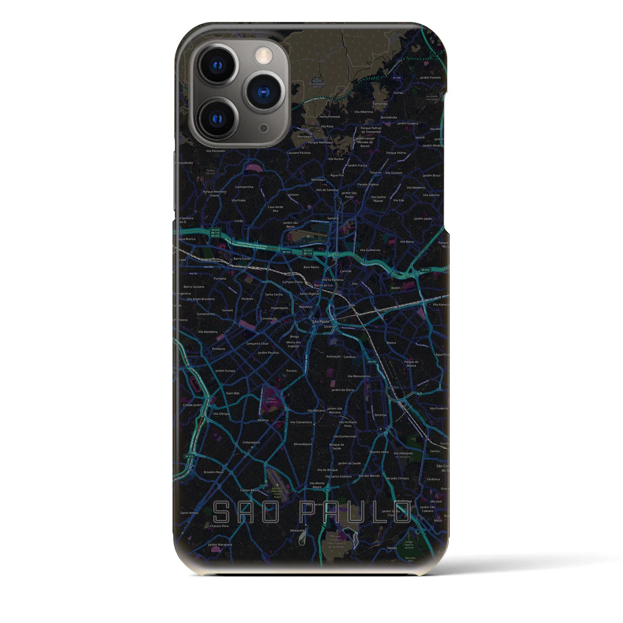 【サンパウロ】地図柄iPhoneケース（バックカバータイプ・ブラック）iPhone 11 Pro Max 用