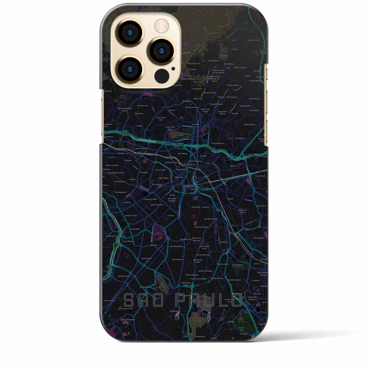 【サンパウロ】地図柄iPhoneケース（バックカバータイプ・ブラック）iPhone 12 Pro Max 用