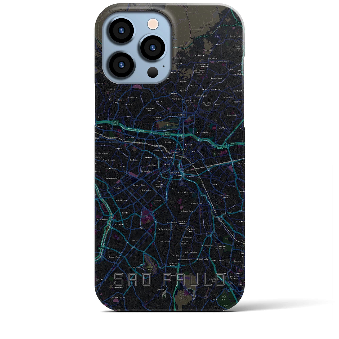 【サンパウロ】地図柄iPhoneケース（バックカバータイプ・ブラック）iPhone 13 Pro Max 用