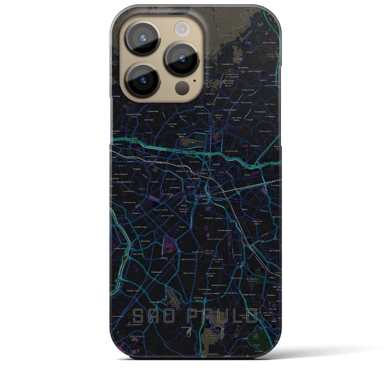 【サンパウロ】地図柄iPhoneケース（バックカバータイプ・ブラック）iPhone 14 Pro Max 用