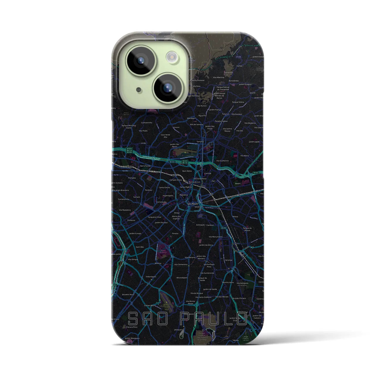【サンパウロ】地図柄iPhoneケース（バックカバータイプ・ブラック）iPhone 15 用