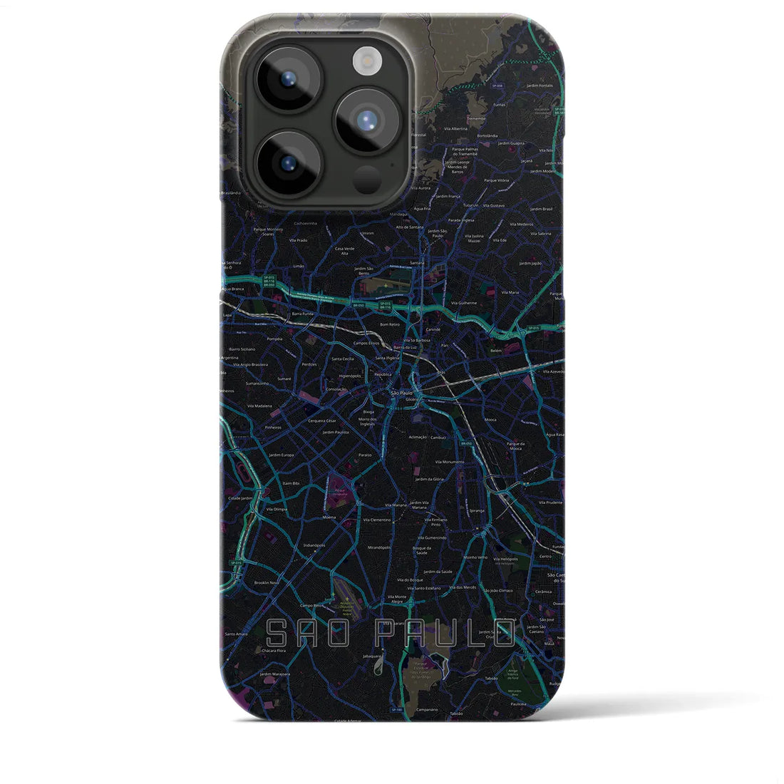 【サンパウロ】地図柄iPhoneケース（バックカバータイプ・ブラック）iPhone 15 Pro Max 用
