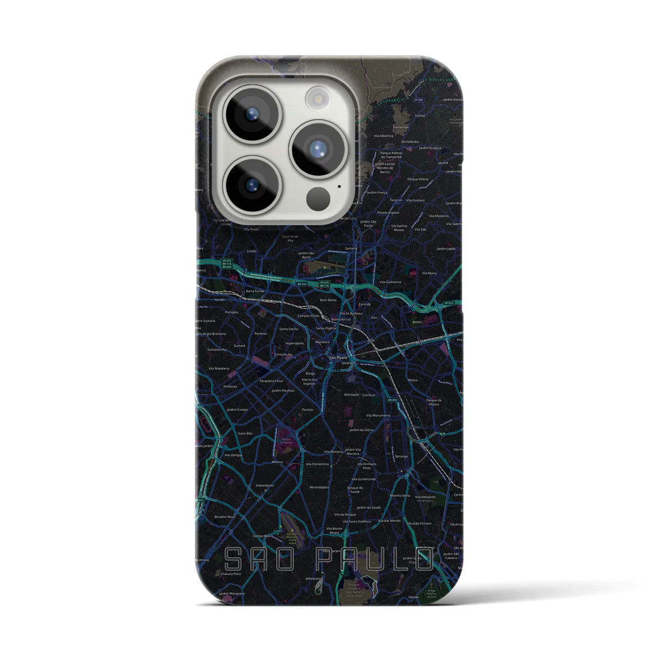 【サンパウロ】地図柄iPhoneケース（バックカバータイプ・ブラック）iPhone 15 Pro 用