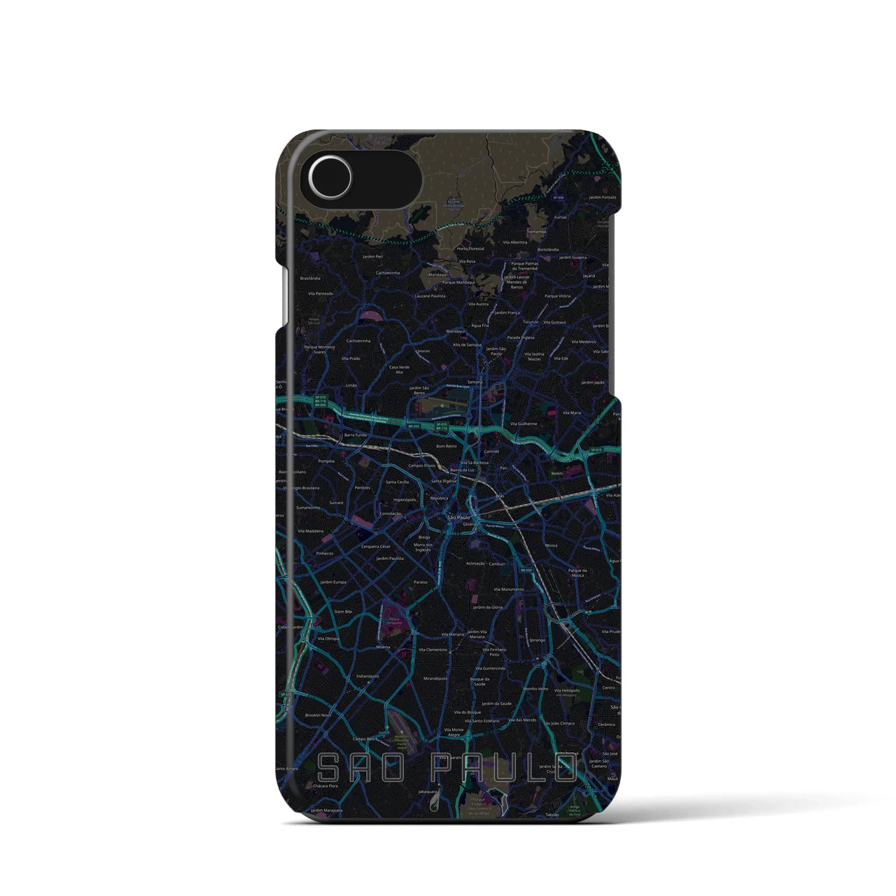 【サンパウロ】地図柄iPhoneケース（バックカバータイプ・ブラック）iPhone SE（第3 / 第2世代） / 8 / 7 / 6s / 6 用
