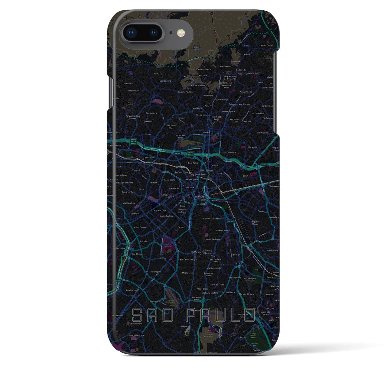 【サンパウロ】地図柄iPhoneケース（バックカバータイプ・ブラック）iPhone 8Plus /7Plus / 6sPlus / 6Plus 用