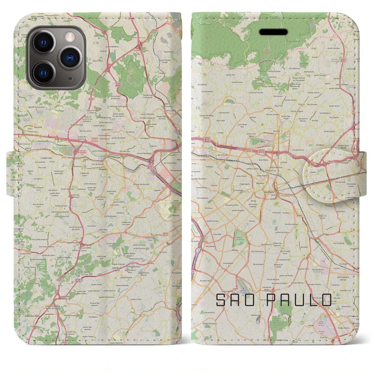 【サンパウロ】地図柄iPhoneケース（手帳両面タイプ・ナチュラル）iPhone 11 Pro Max 用