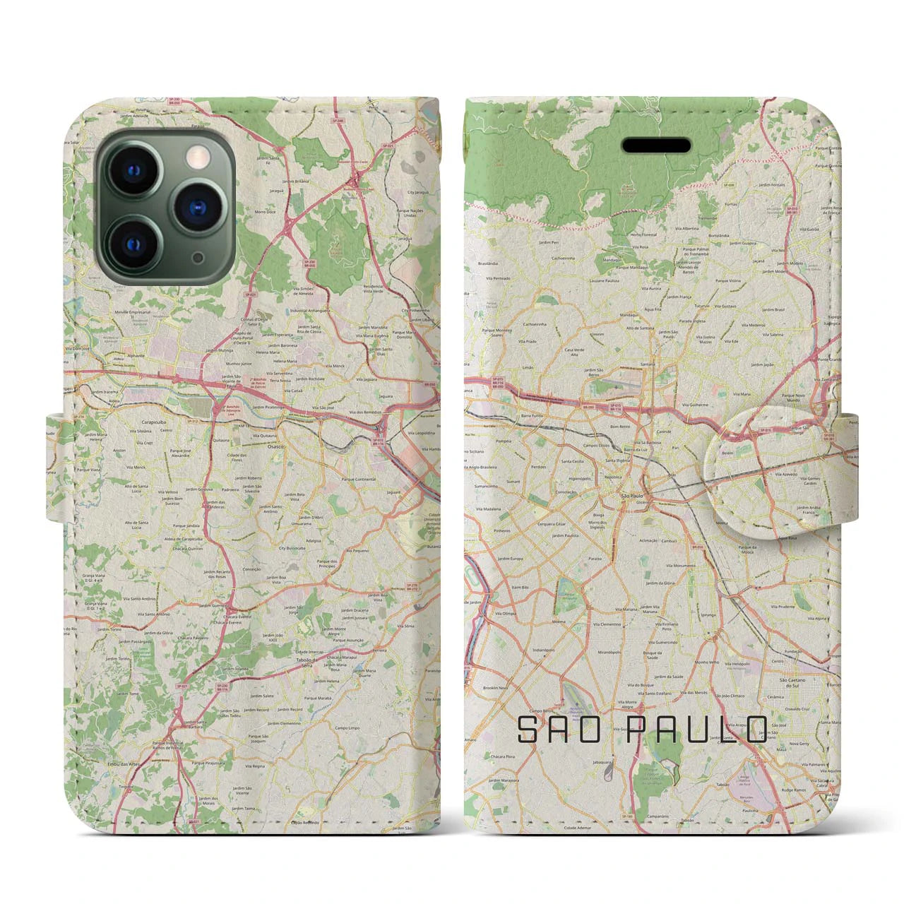 【サンパウロ】地図柄iPhoneケース（手帳両面タイプ・ナチュラル）iPhone 11 Pro 用