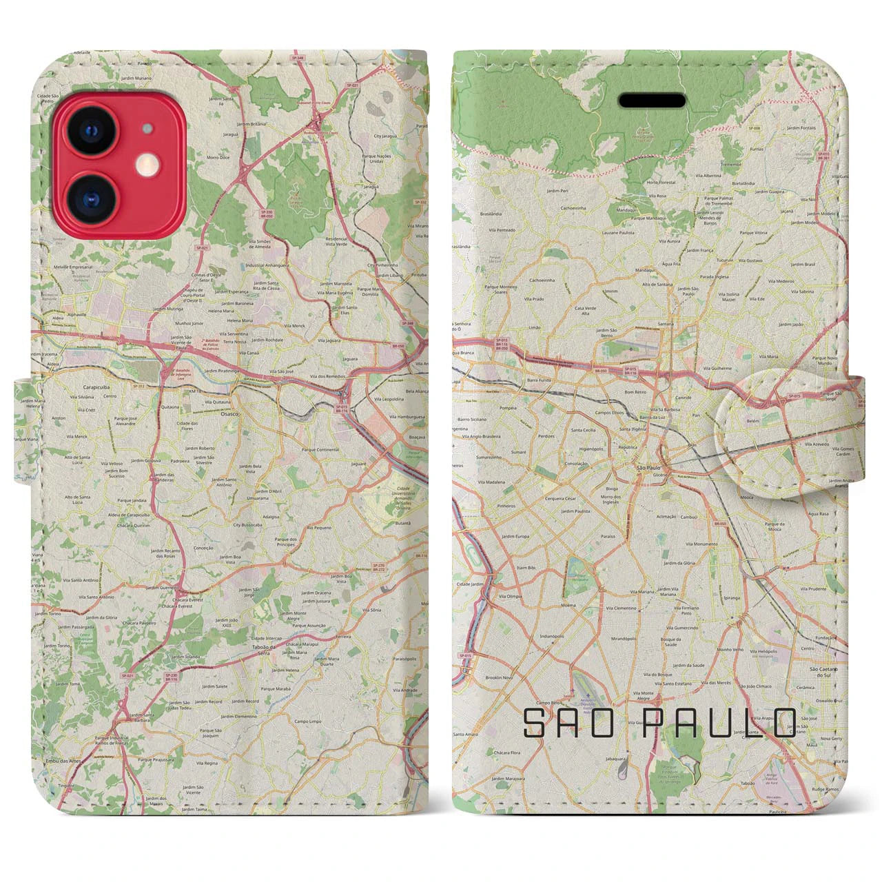 【サンパウロ】地図柄iPhoneケース（手帳両面タイプ・ナチュラル）iPhone 11 用