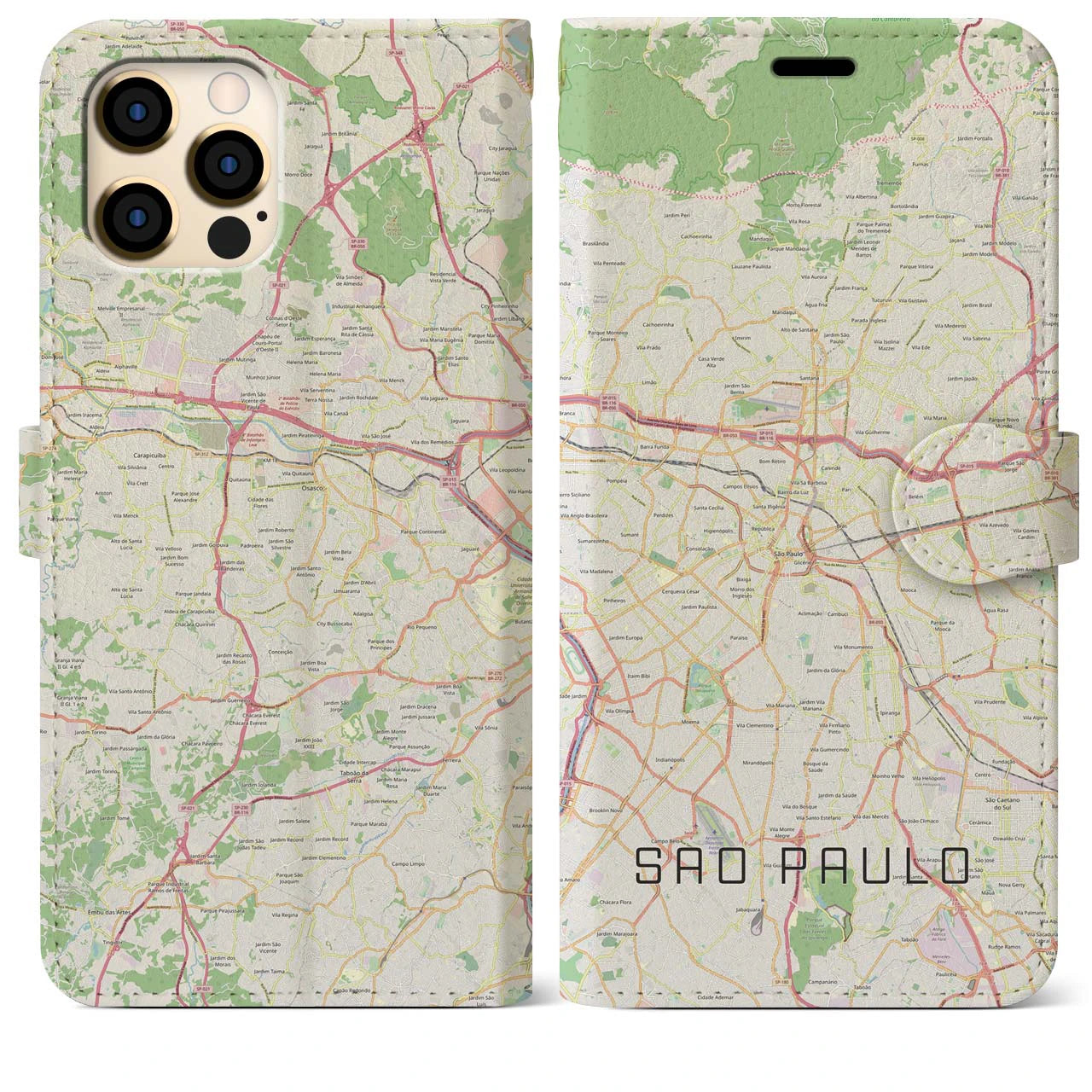 【サンパウロ】地図柄iPhoneケース（手帳両面タイプ・ナチュラル）iPhone 12 Pro Max 用