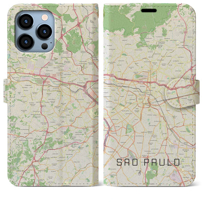 【サンパウロ（ブラジル）】地図柄iPhoneケース（手帳タイプ）ナチュラル・iPhone 13 Pro Max 用
