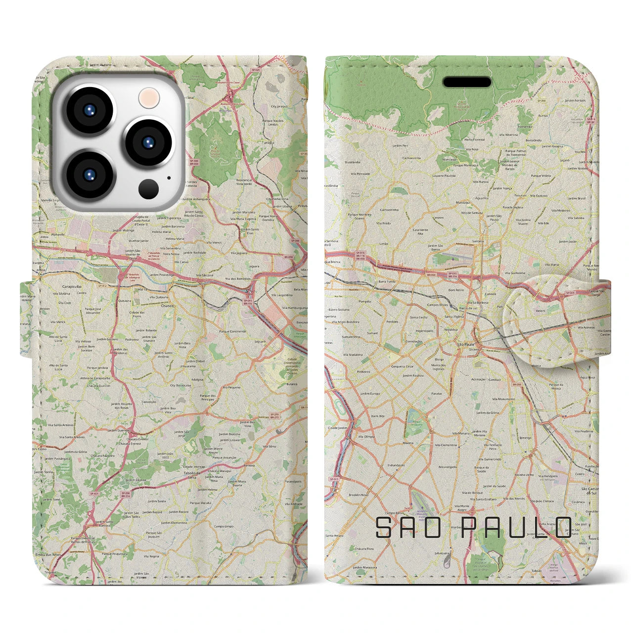 【サンパウロ】地図柄iPhoneケース（手帳両面タイプ・ナチュラル）iPhone 13 Pro 用