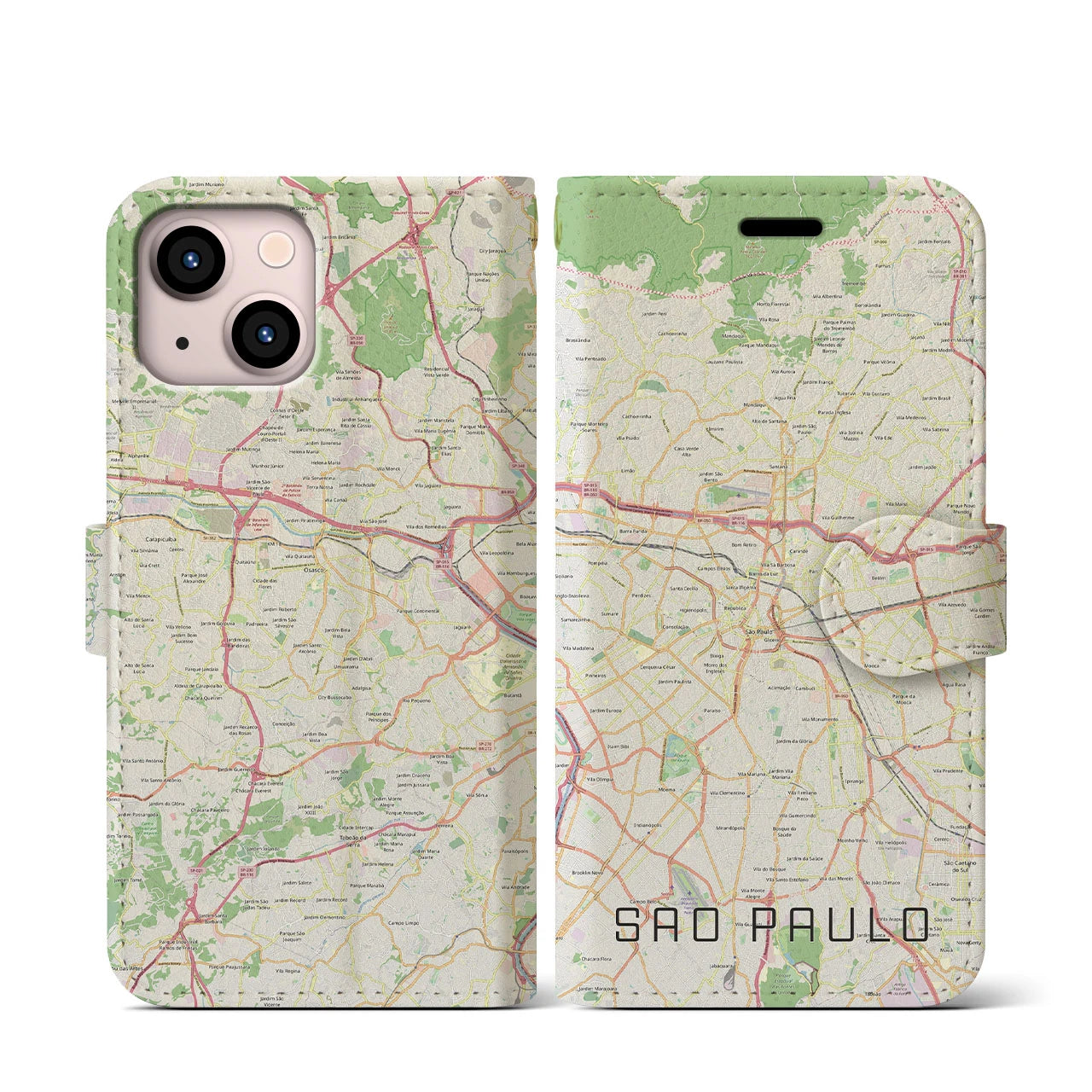 【サンパウロ】地図柄iPhoneケース（手帳両面タイプ・ナチュラル）iPhone 13 mini 用