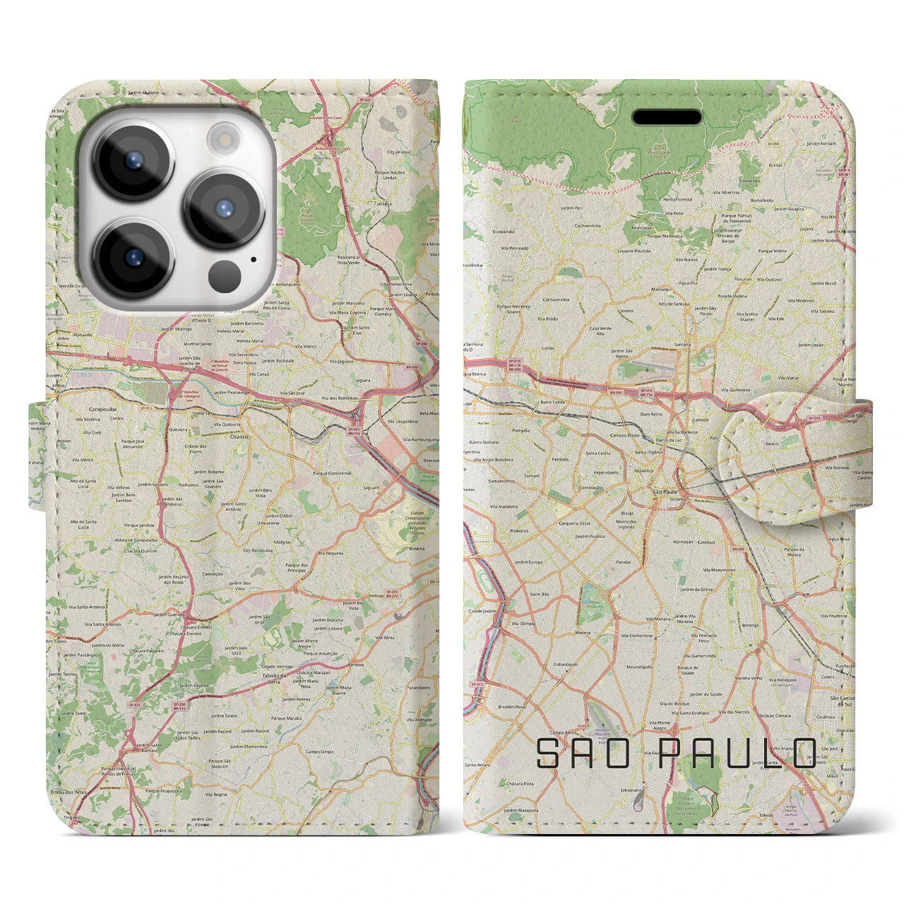 【サンパウロ】地図柄iPhoneケース（手帳両面タイプ・ナチュラル）iPhone 14 Pro 用