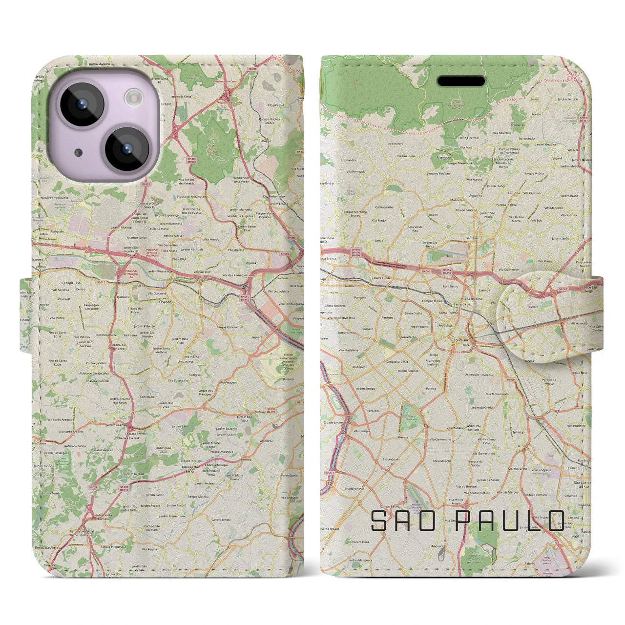 【サンパウロ】地図柄iPhoneケース（手帳両面タイプ・ナチュラル）iPhone 14 用